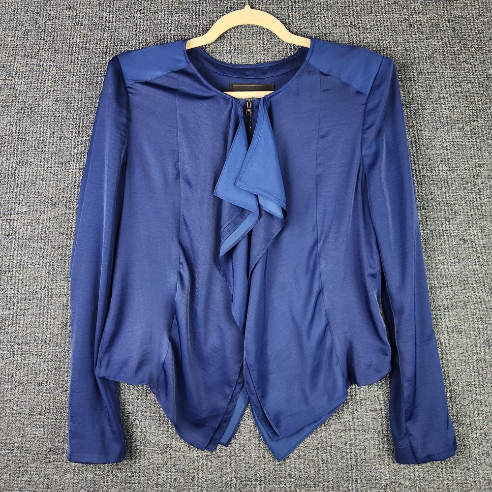 BCBGMAXAZRIA Blue Flora Ruffled Jacket‎ Large